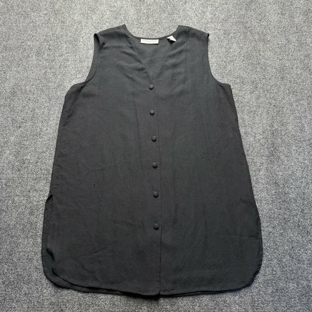 Vintage Amanda Smith Women's Linen Sleeveless Button Front Blouse Black